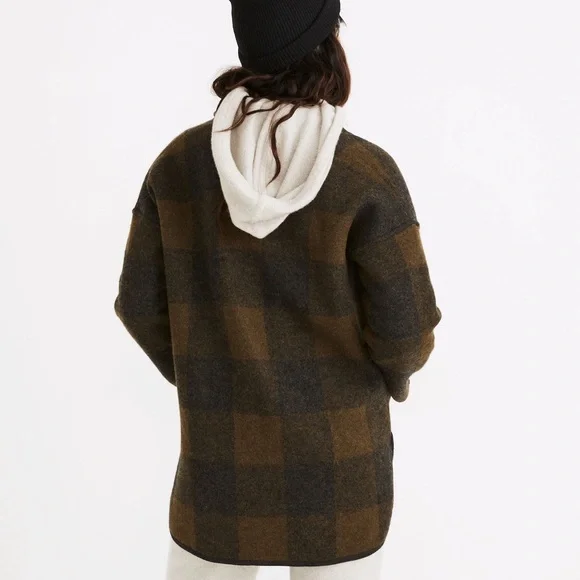 MADEWELL BUFFALO CHECK SWEATER COAT HEATHER JUNIPER GREEN BLACK PLAID XS - Picture 3 of 5